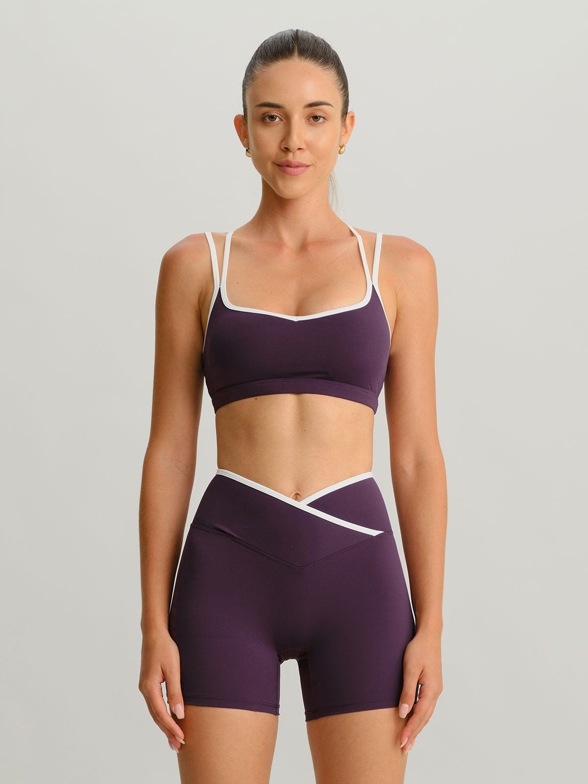 Purple Contrast Front-Cross Sports Shorts 3