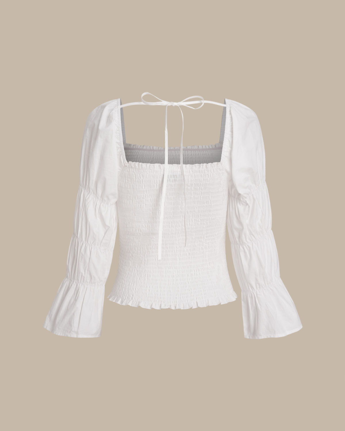 White Square Neck Shirred Blouse