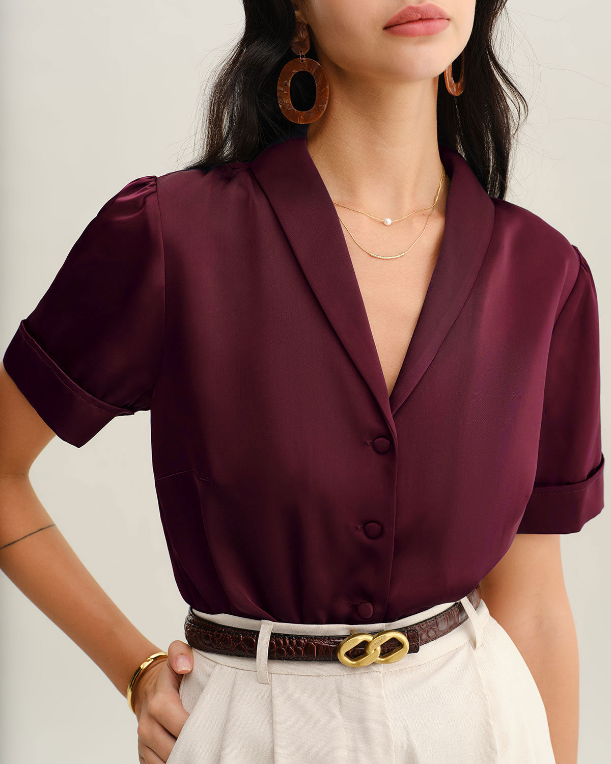 Wine Red Satin Blouse