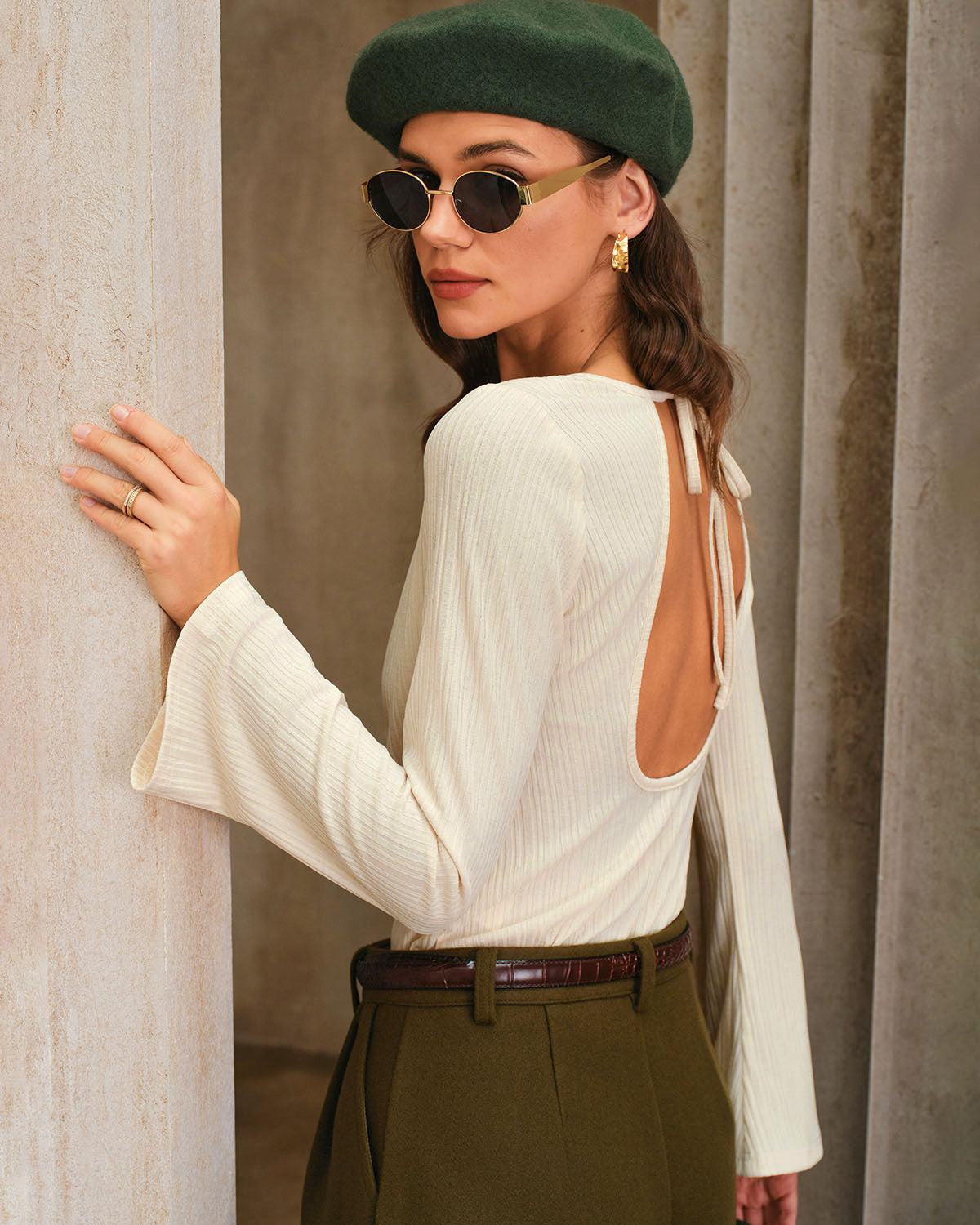 Apricot Backless Knit Tee