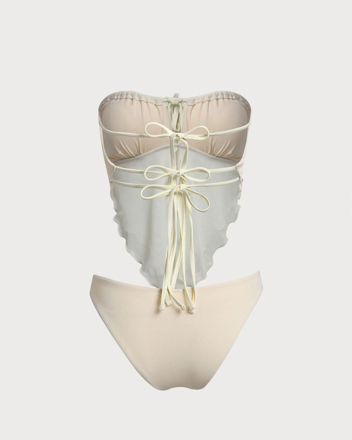 White Mesh Ruched Tankini Swimsuit