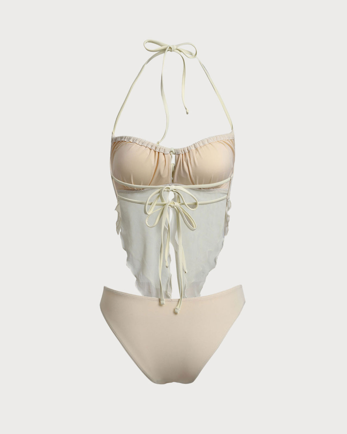 White Mesh Ruched Tankini Swimsuit