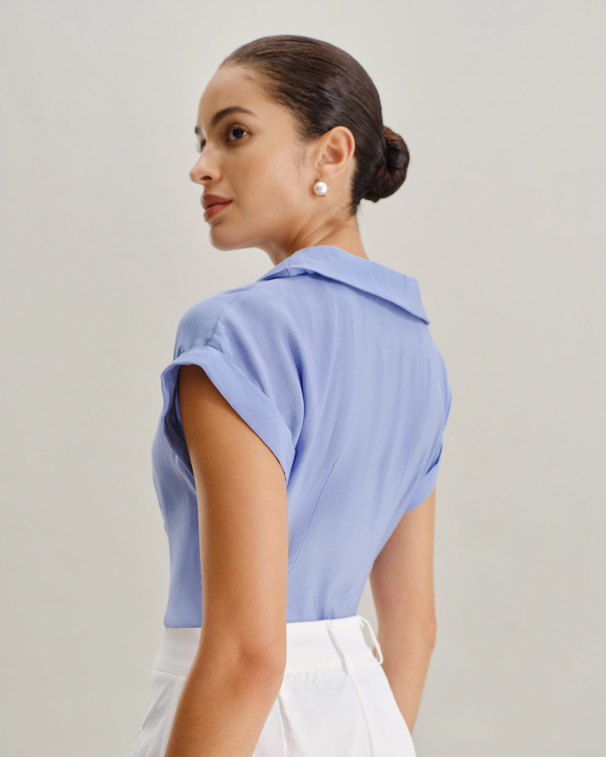 Blue Cowl Sleeve Button Shirt