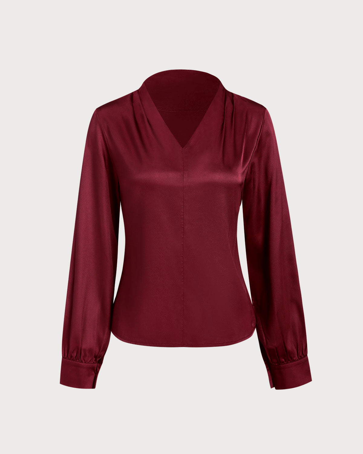 Wine Red Satin V Neck Shirt
