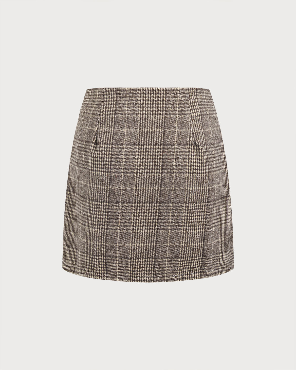 Brown Retro Plaid Straight Mini Skirt