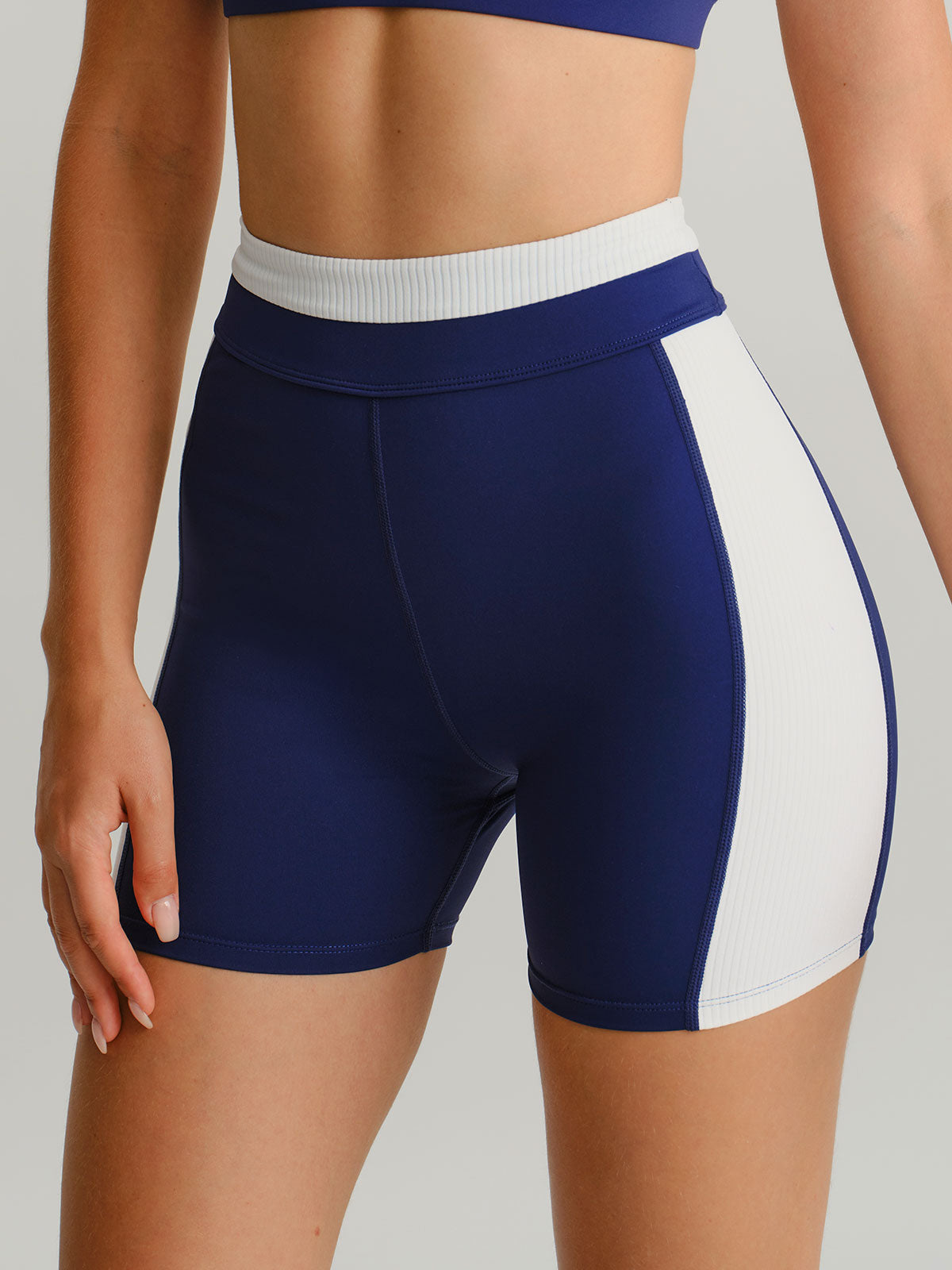 Navy Contrast Line Workout Shorts 3