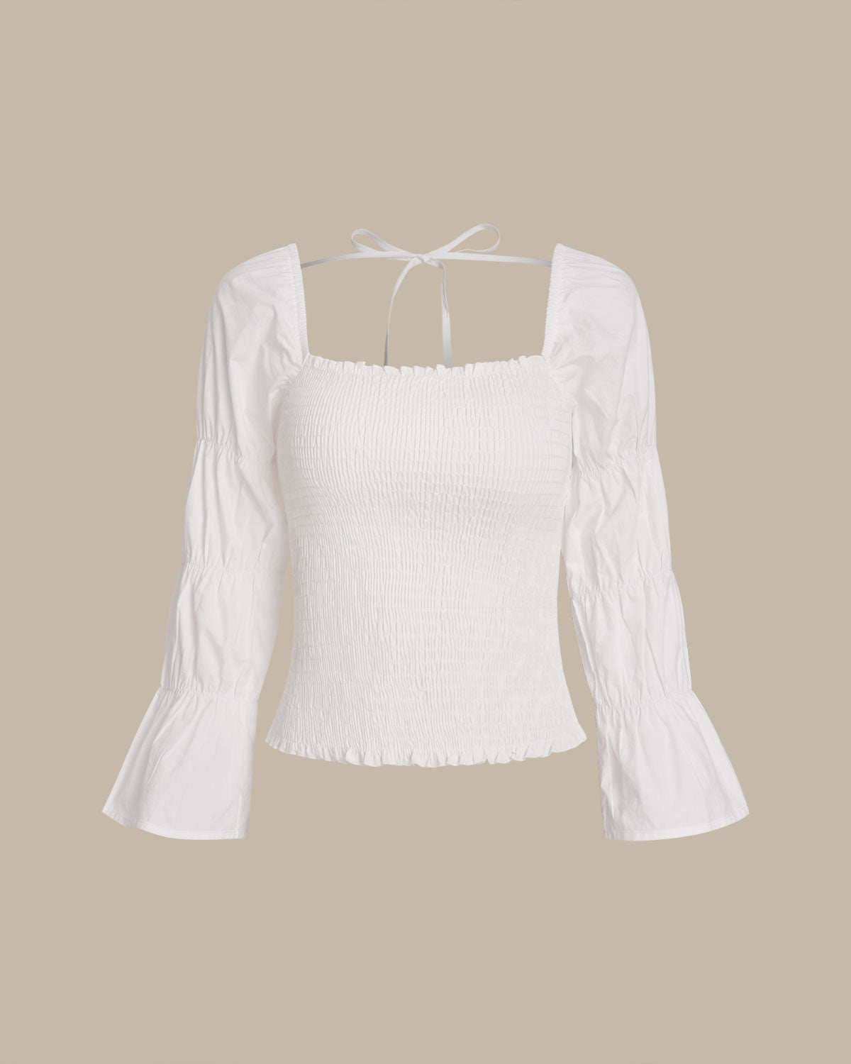 White Square Neck Shirred Blouse