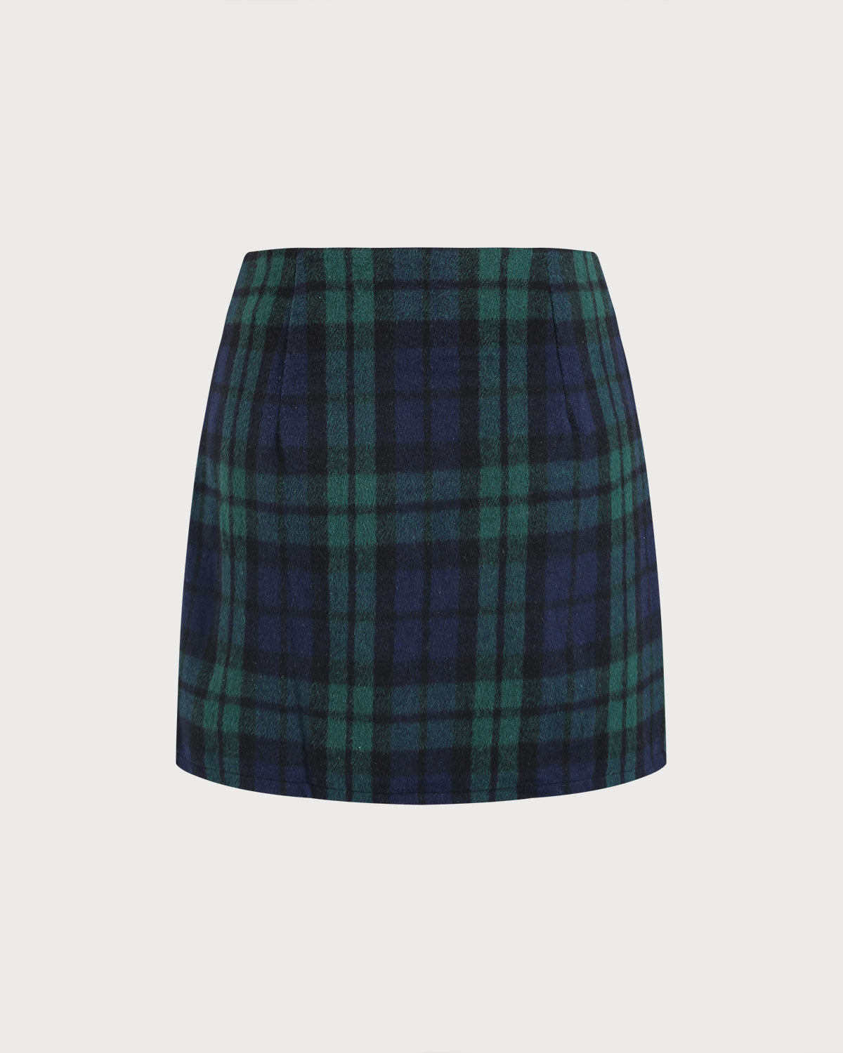 Green Plaid Straight Mini Skirt