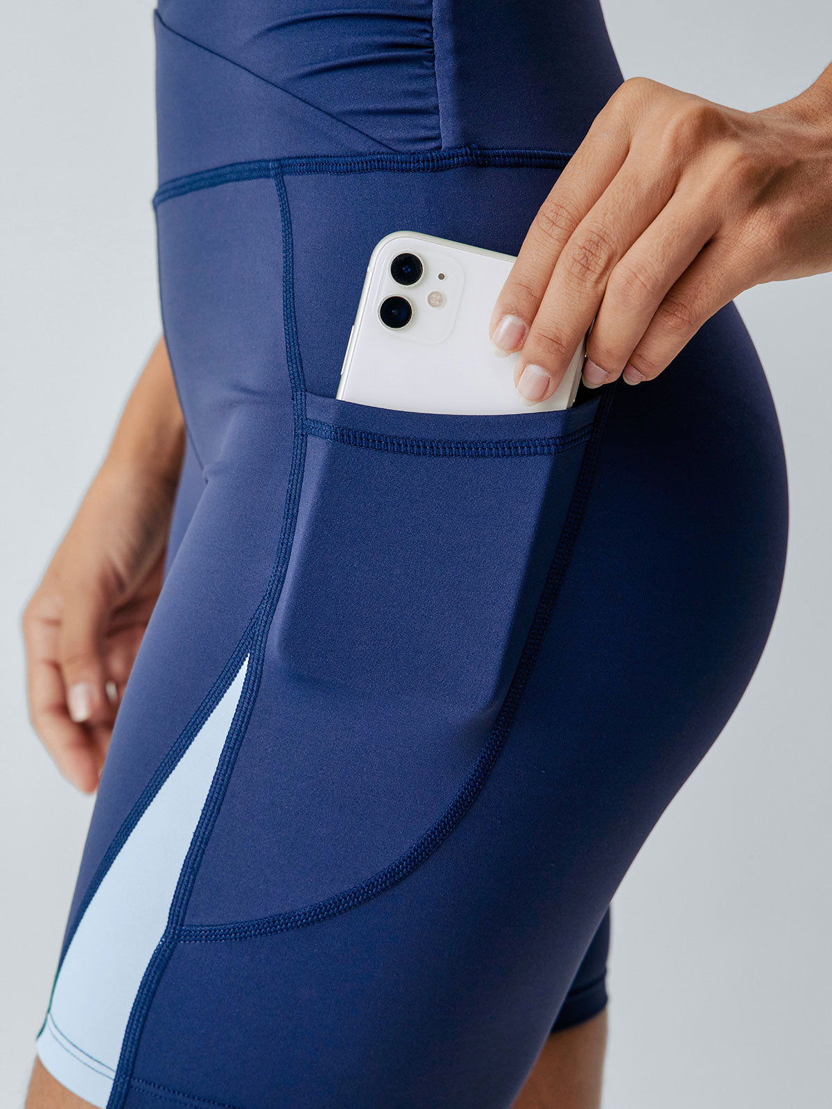 Navy Contrast Panel Sport Shorts