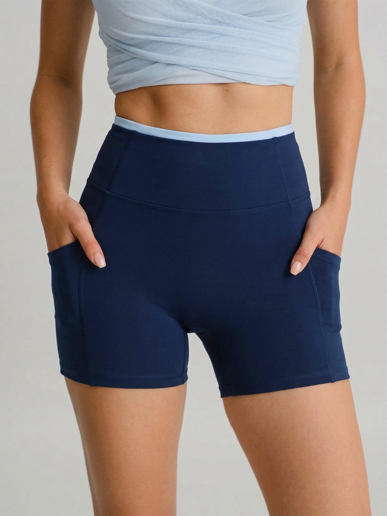 Navy High-Waist Pocket Biker Shorts 3
