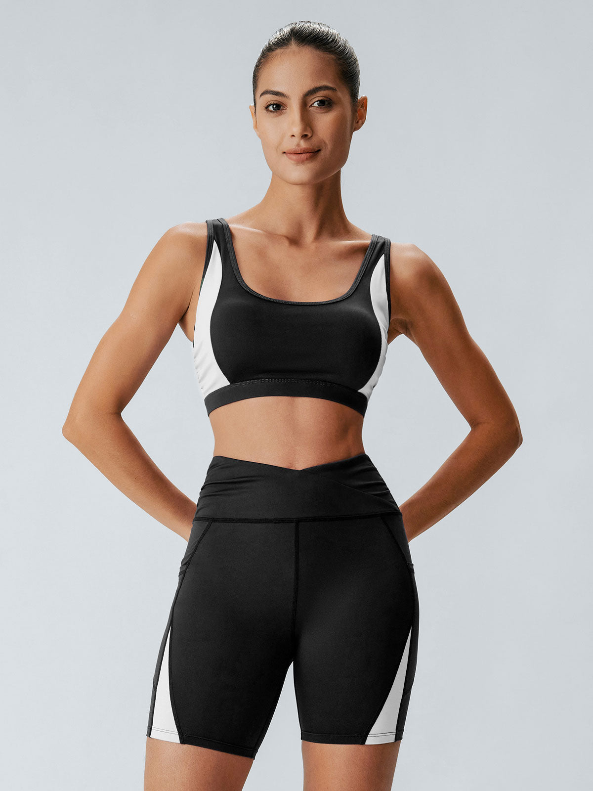 Black Contrast Panel Sport Shorts