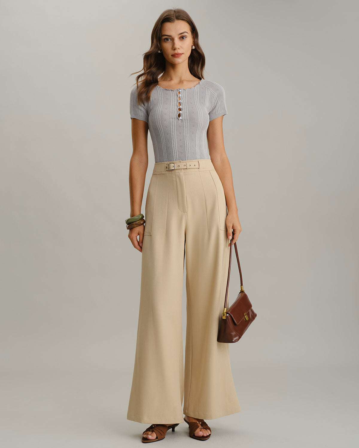 Grey Boat Neck Slim Knit Tee