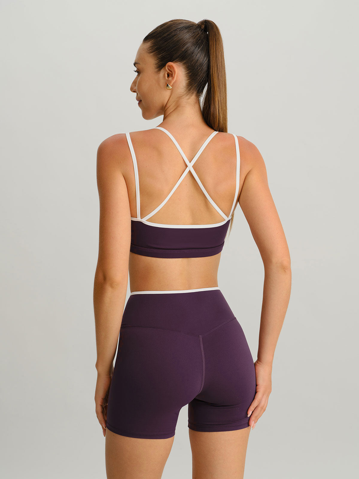 Purple Contrast Front-Cross Sports Shorts 3