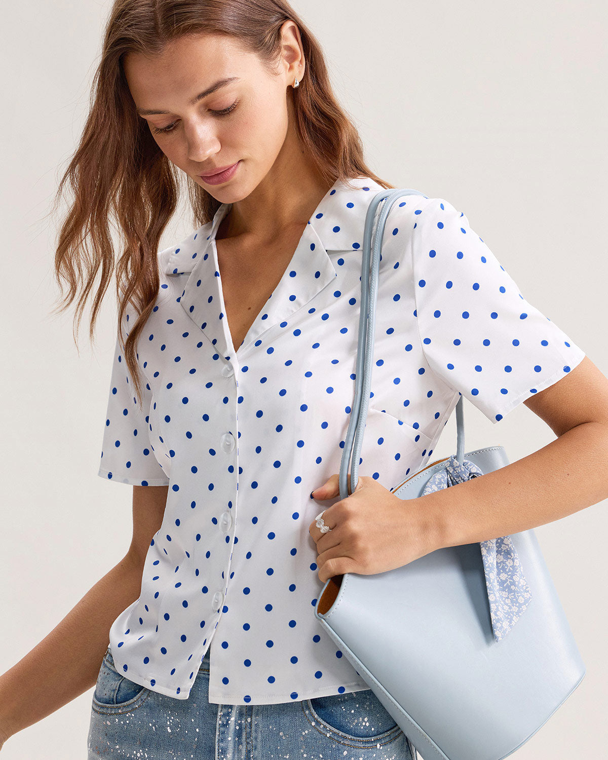 Blue Polka Dot Button Blouse