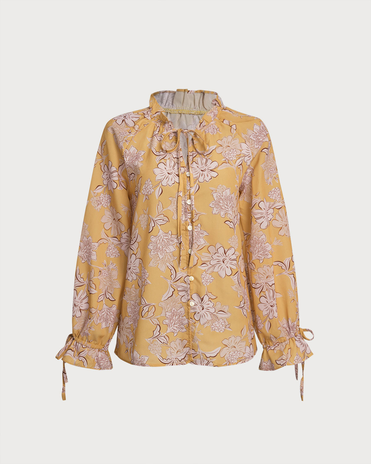 Yellow Floral Ruffle Bell Sleeve Shirt