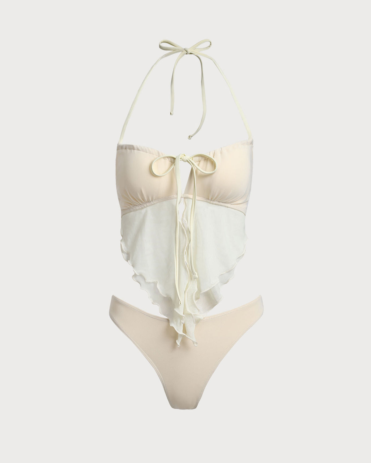 White Mesh Ruched Tankini Swimsuit