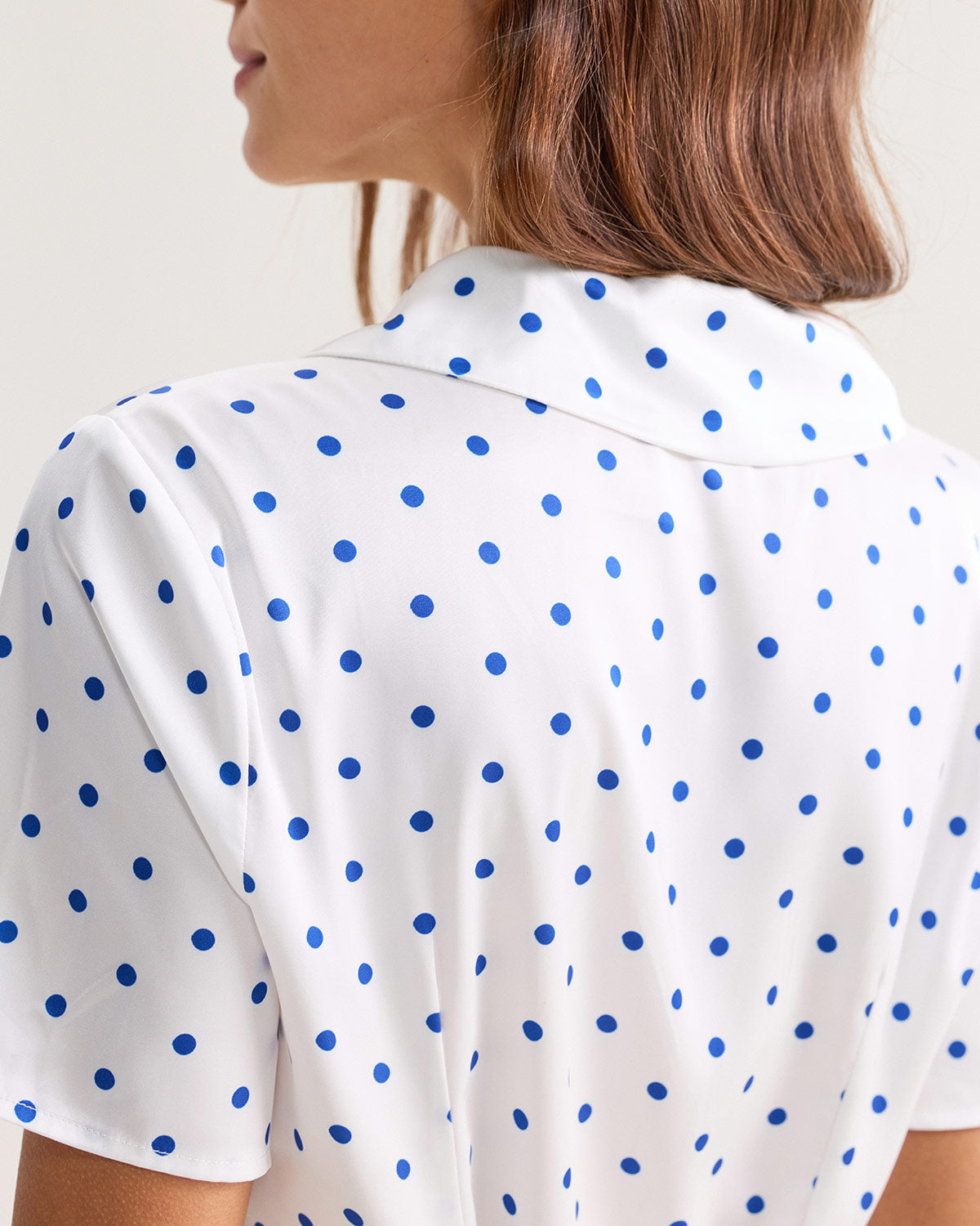 Blue Polka Dot Button Blouse