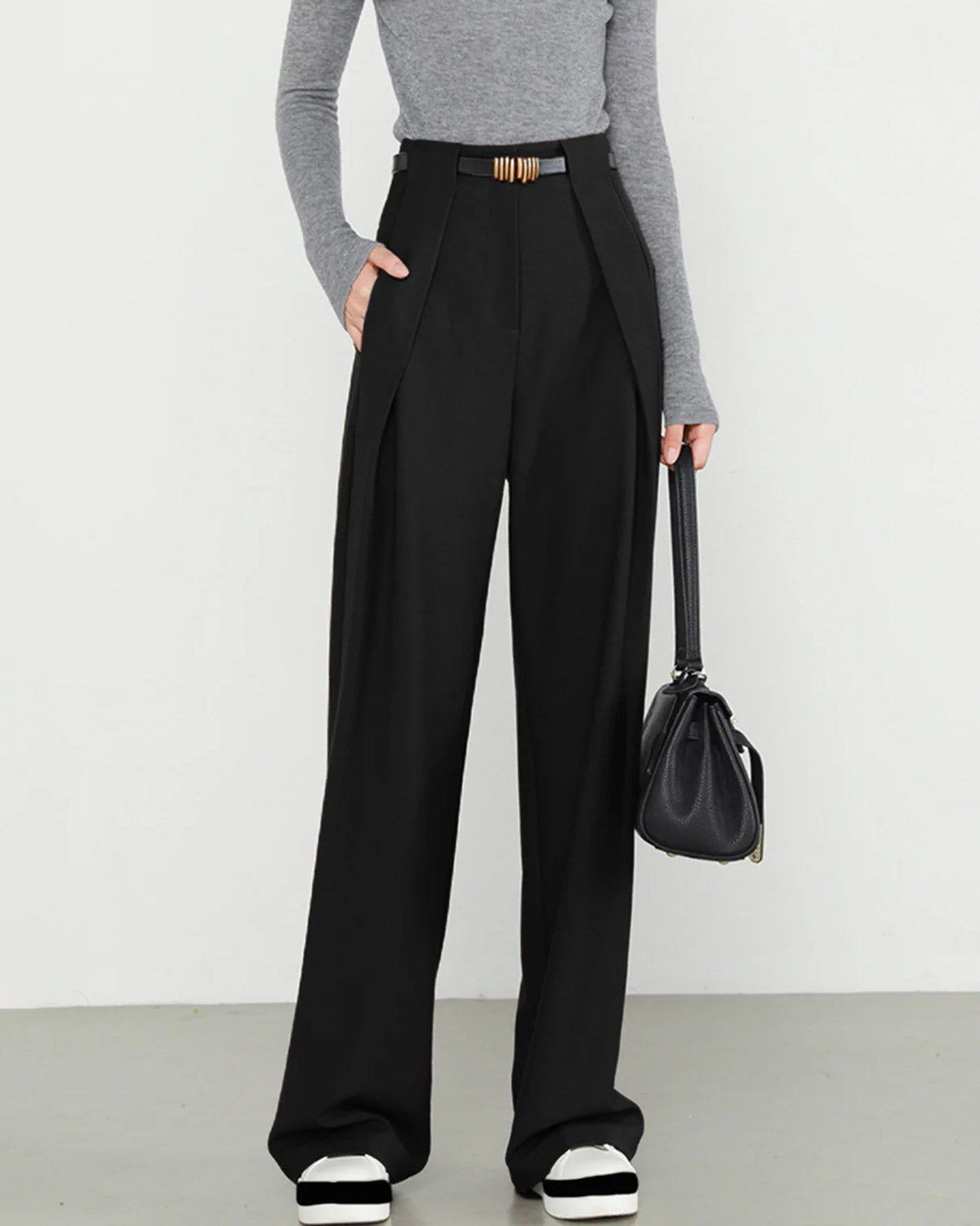 Black Natural Waisted Straight Pants