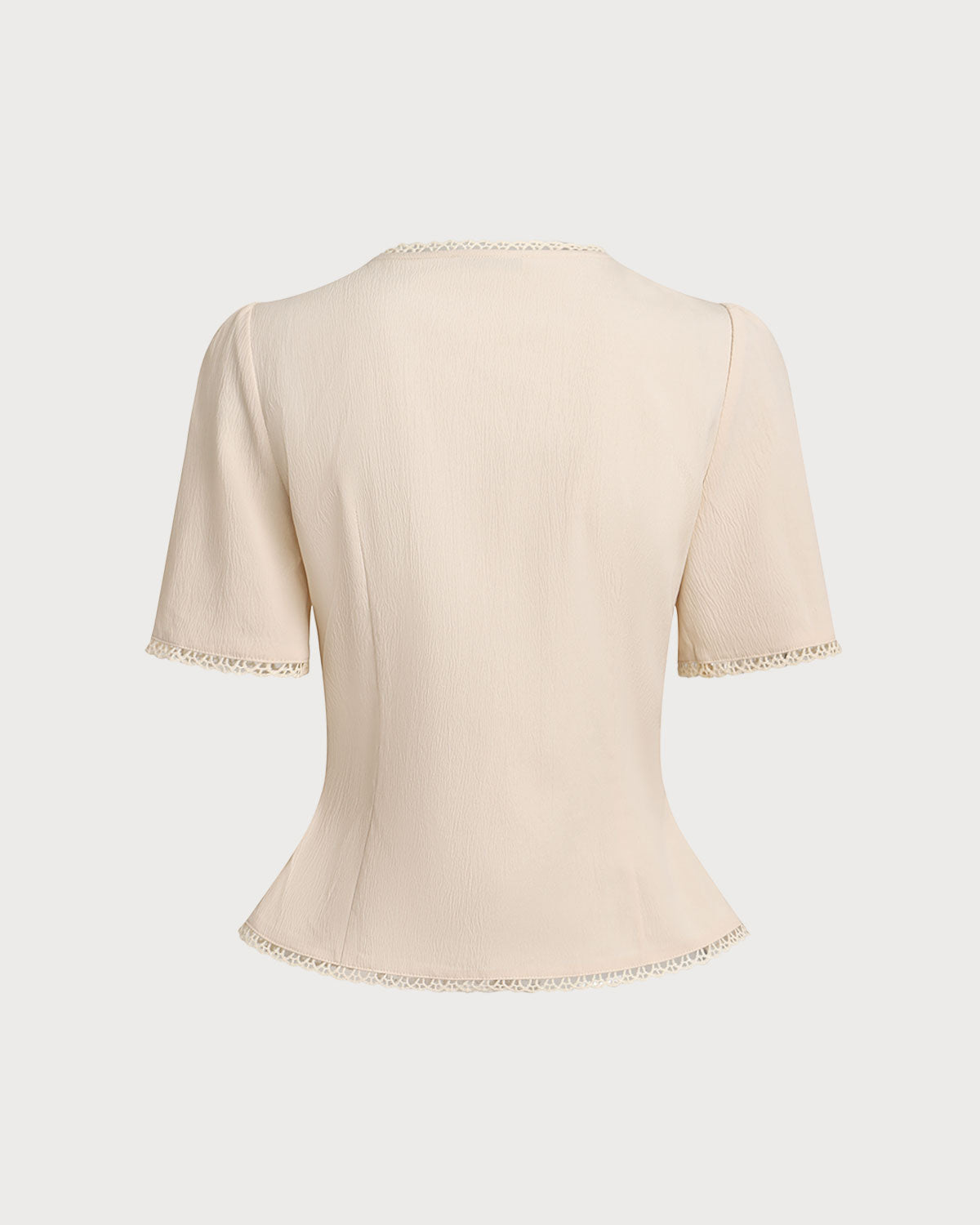 Beige V Neck Pleated Button Blouse