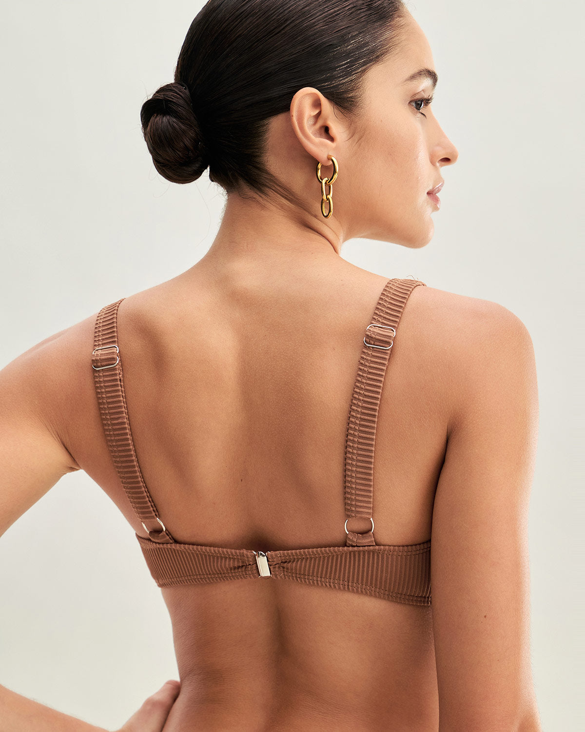 Brown Striped Triangle Bikini Set