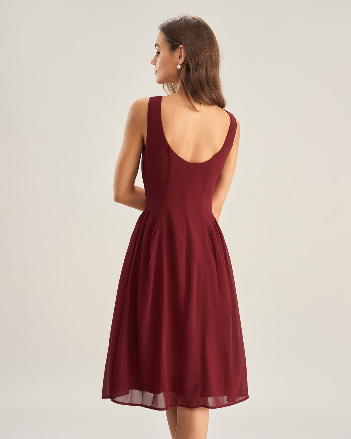 Wine Red Chiffon Sleeveless Midi Dress