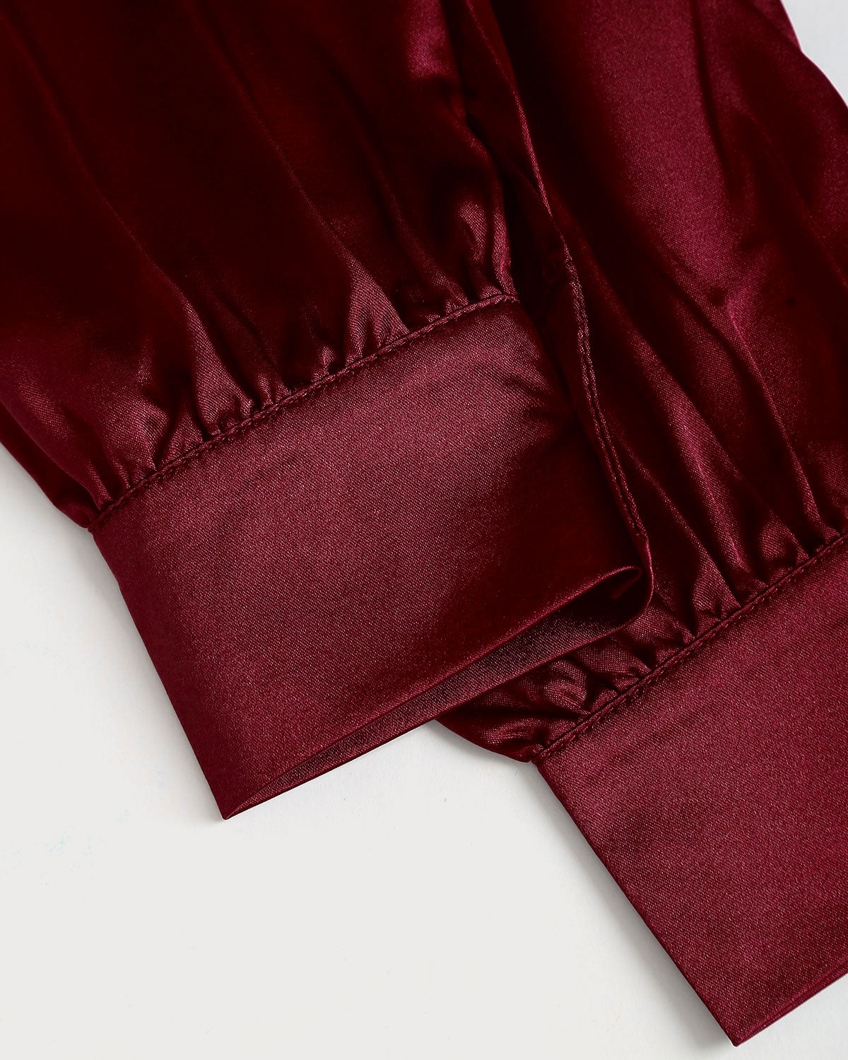 Wine Red Satin V Neck Shirt