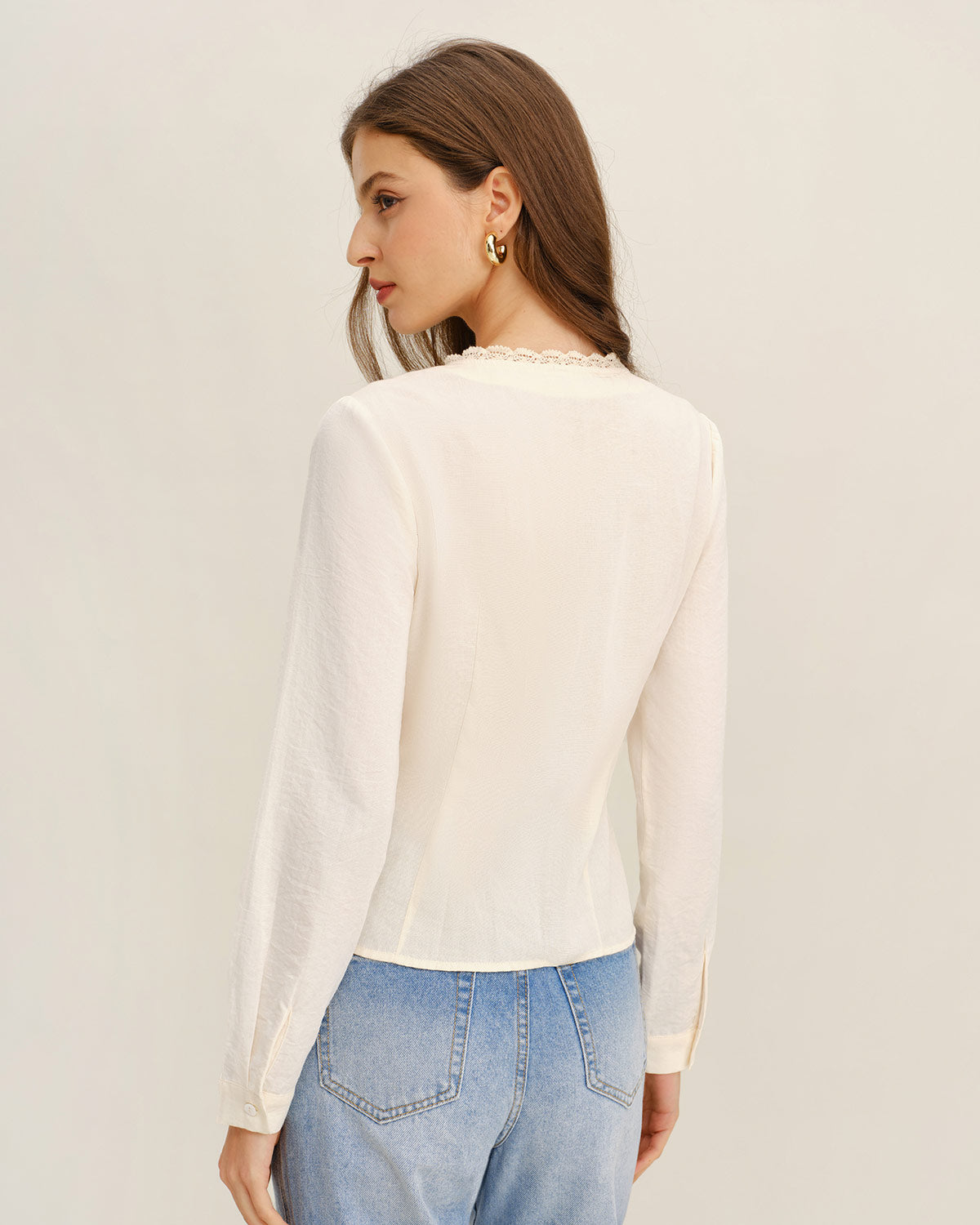 Apricot V Neck Lace Shirt