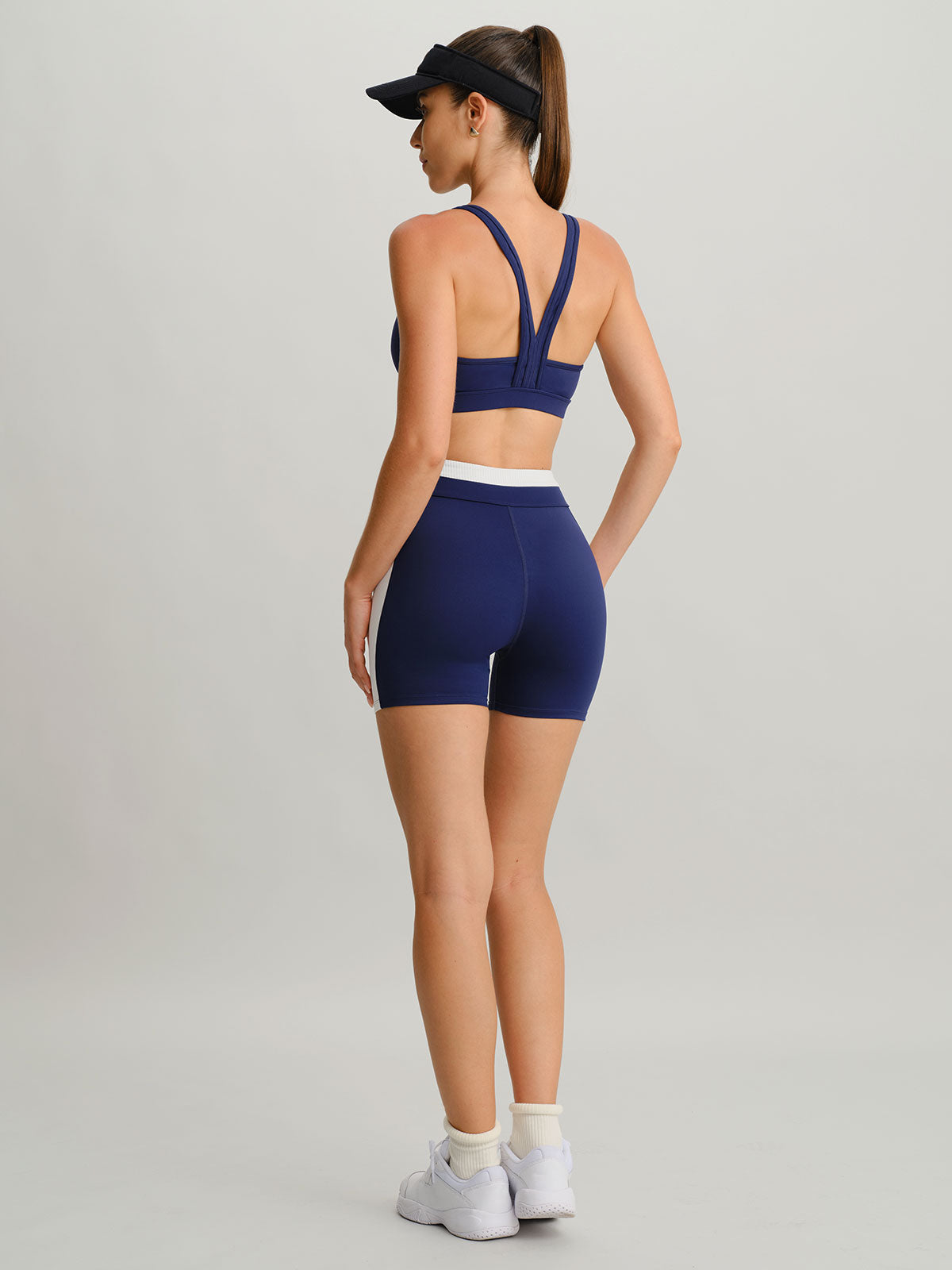 Navy Contrast Line Workout Shorts 3