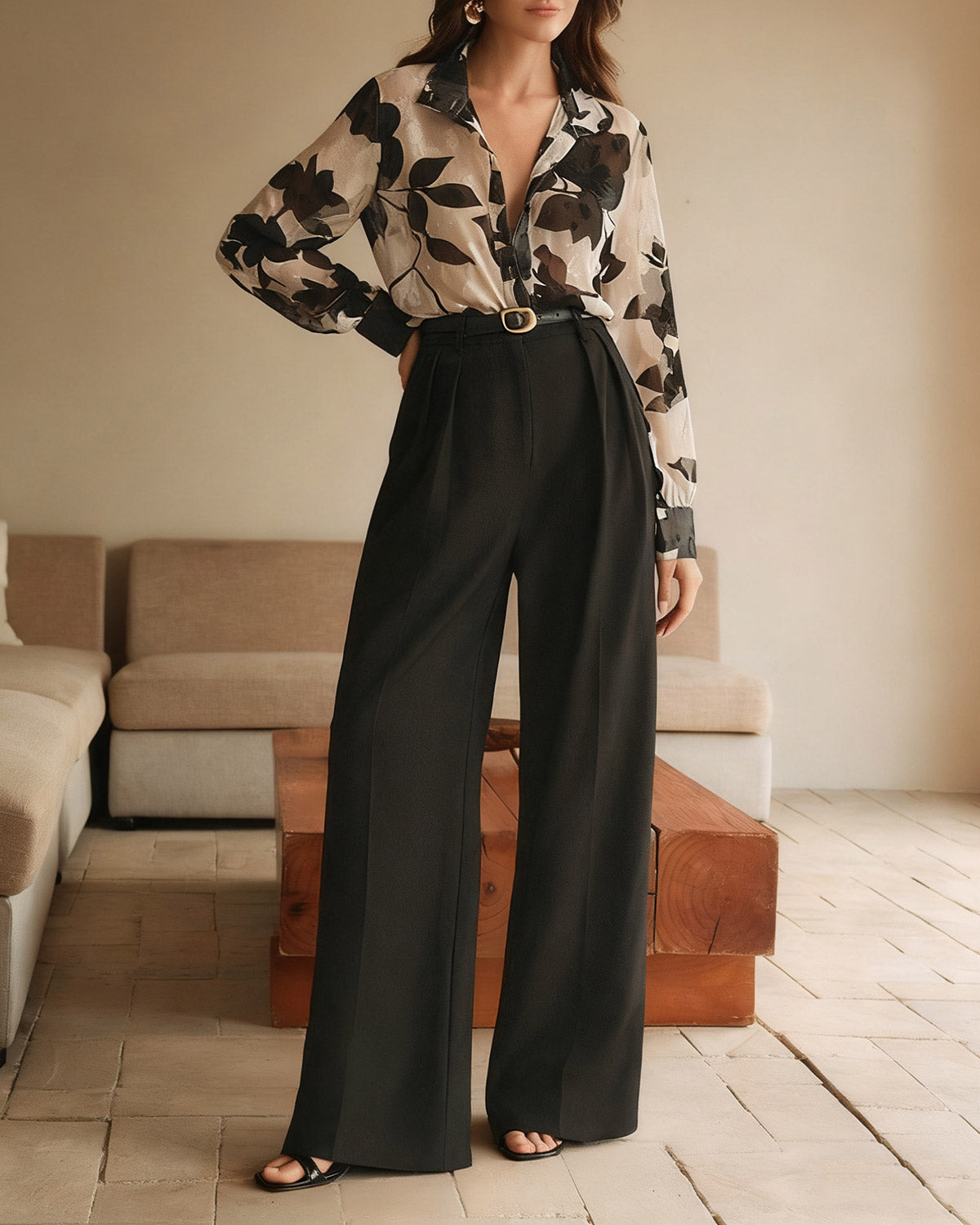 Black Floral Loose Shirt