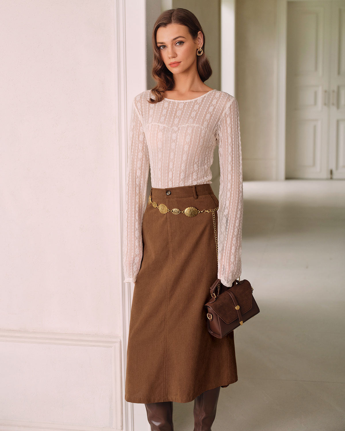 Brown Natural Waisted Straight Skirt