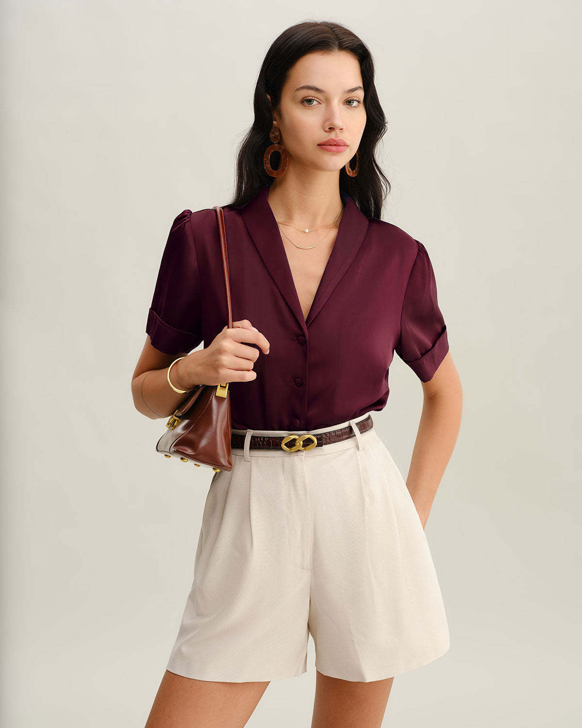 Wine Red Satin Blouse