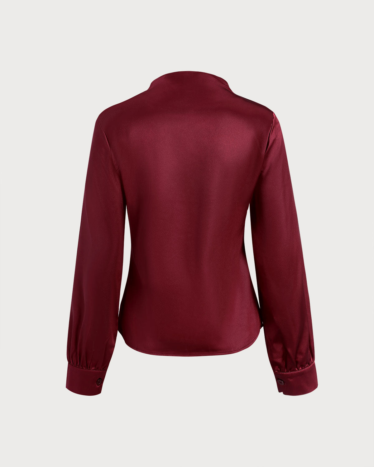 Wine Red Satin V Neck Shirt