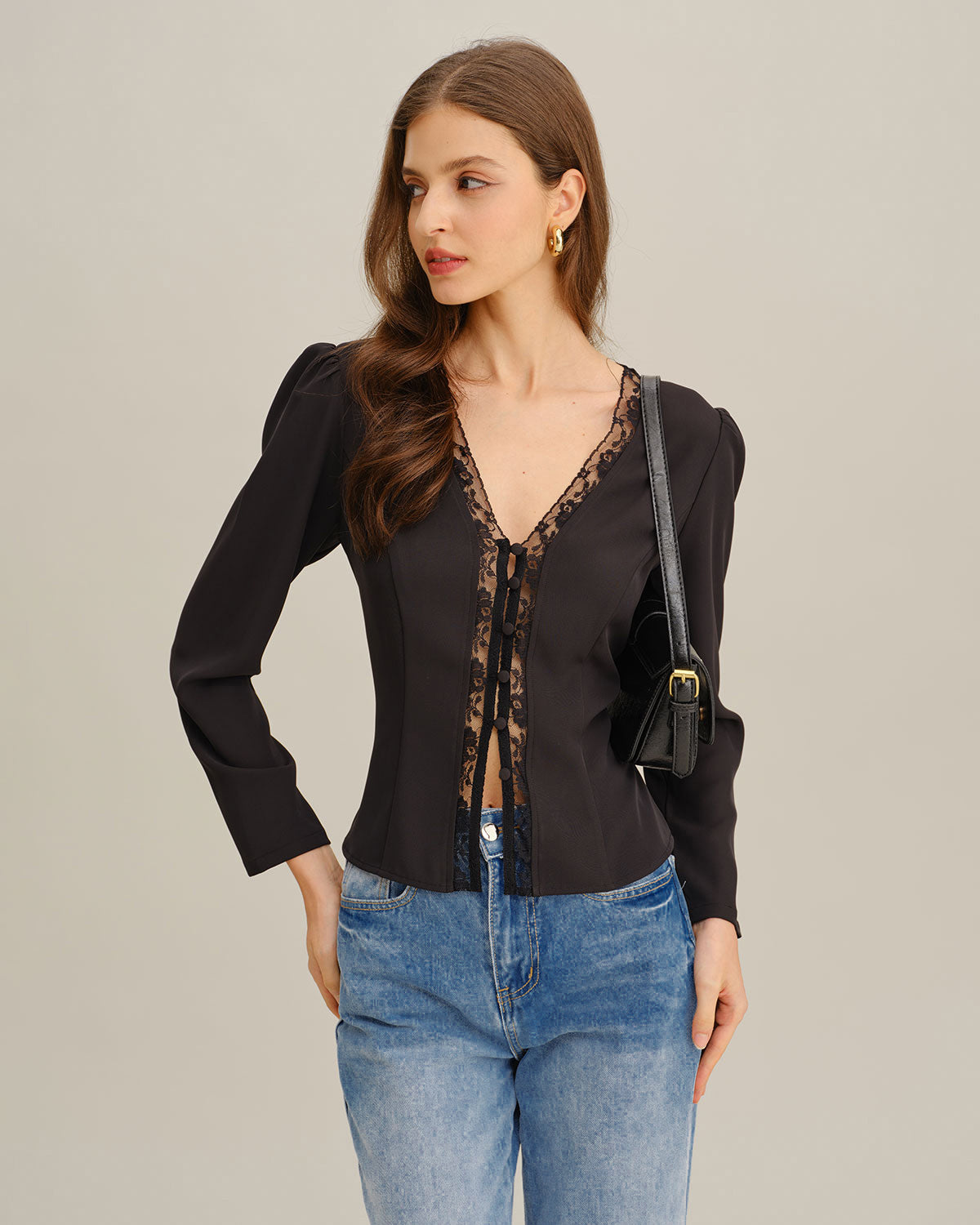 Black See Through Lace Blouse