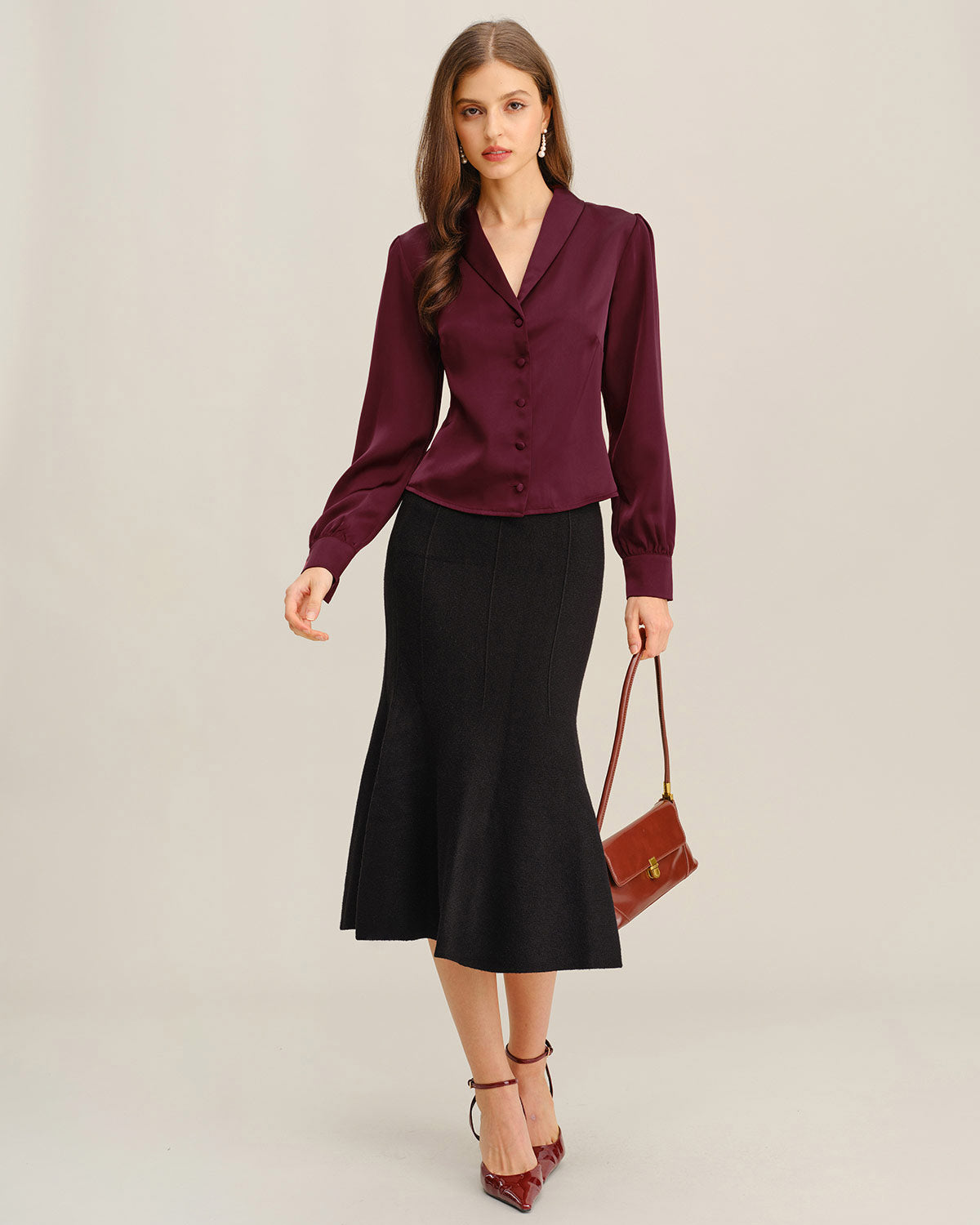 Wine Red Satin Button Shirt