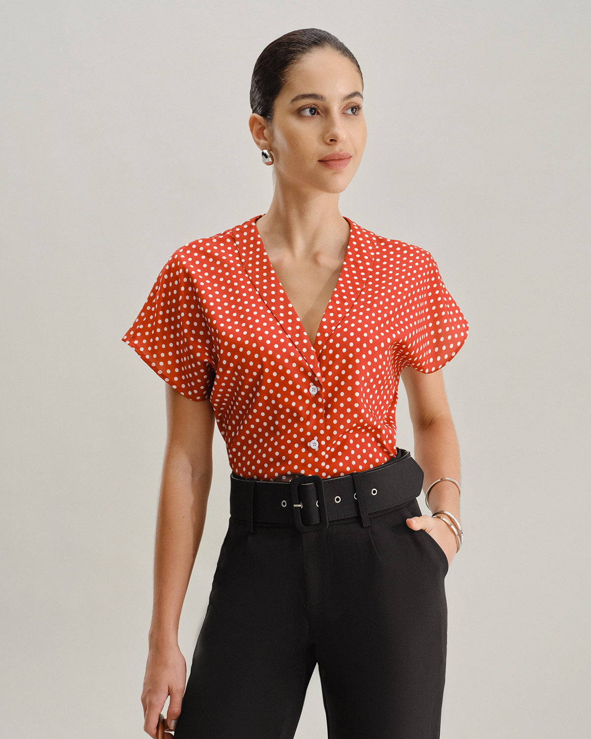Red Polka Dot Button Blouse