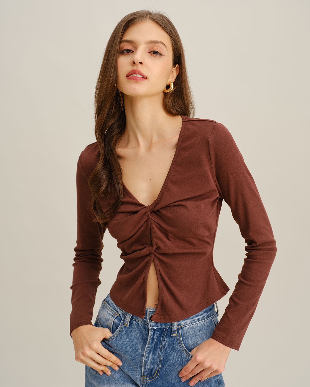 Coffee Twist Knit Tee