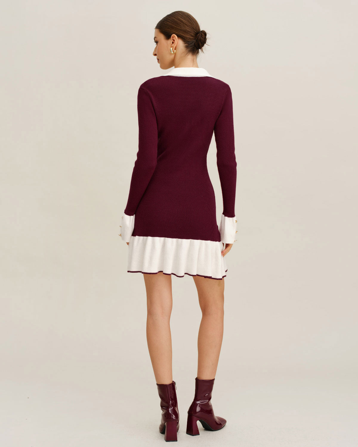Wine Red Contrasting Sweater Dress