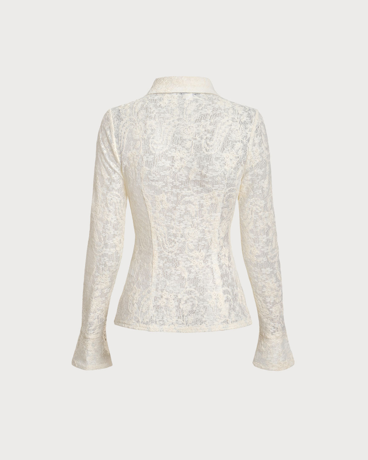White Jacquard Bell Sleeve Button Blouse