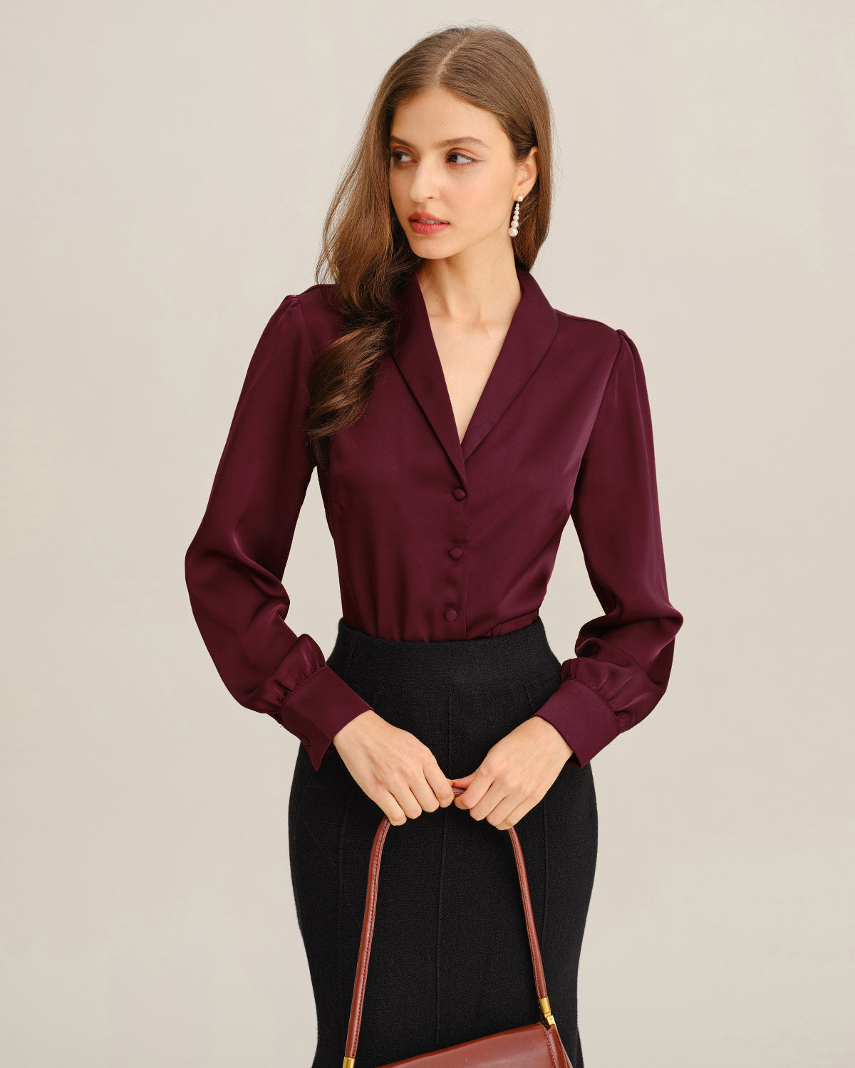 Wine Red Satin Button Shirt