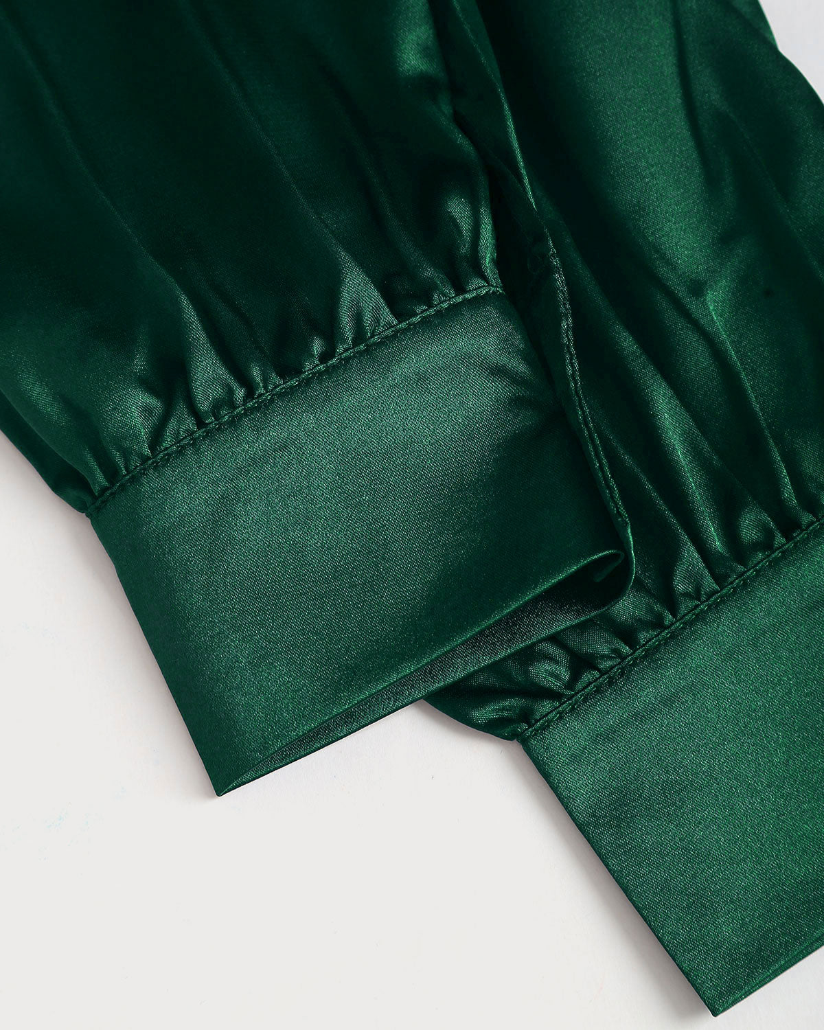 Green Satin V Neck Shirt