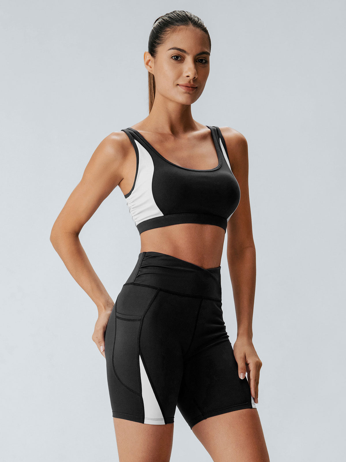 Black Contrast Panel Sport Shorts