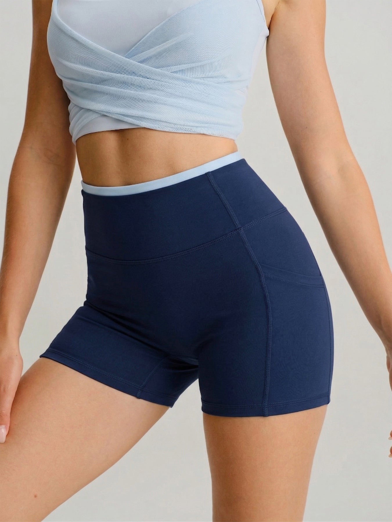 Navy High-Waist Pocket Biker Shorts 3