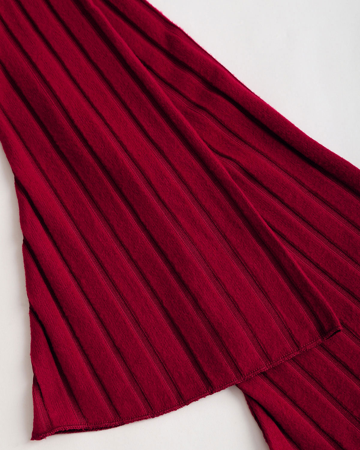 Wine Red Ribbed Knit Bell Sleeve Tee